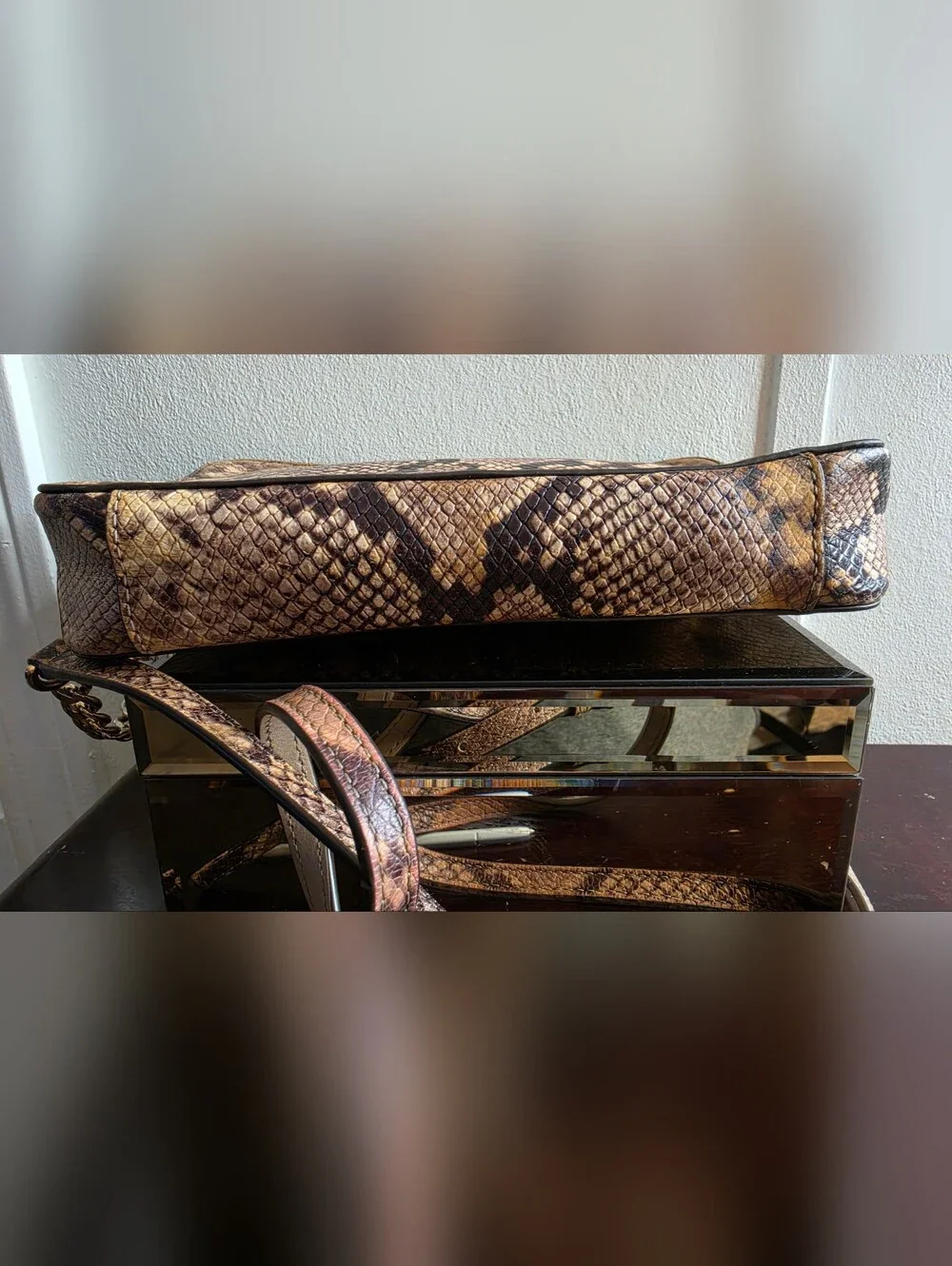 Michael Kors Tan Snake-Print Crossbody Bag